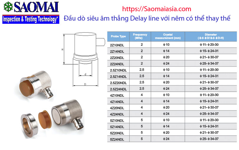 Đầu dò siêu âm mối hàn loại thẳng có độ trễ.