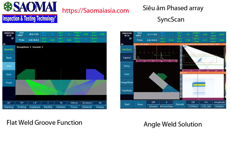 Siêu âm mối hàn sử dụng Phased array với mối hàn giáp mối và mối hàn góc.